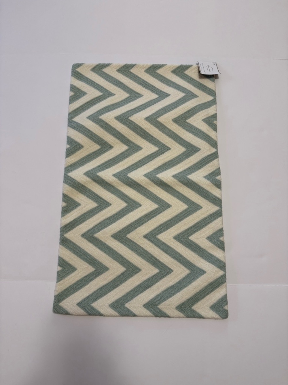 Pottery Barn Chevron Crewel Embroidered Lumbar Pillow Cover Sage Cream New